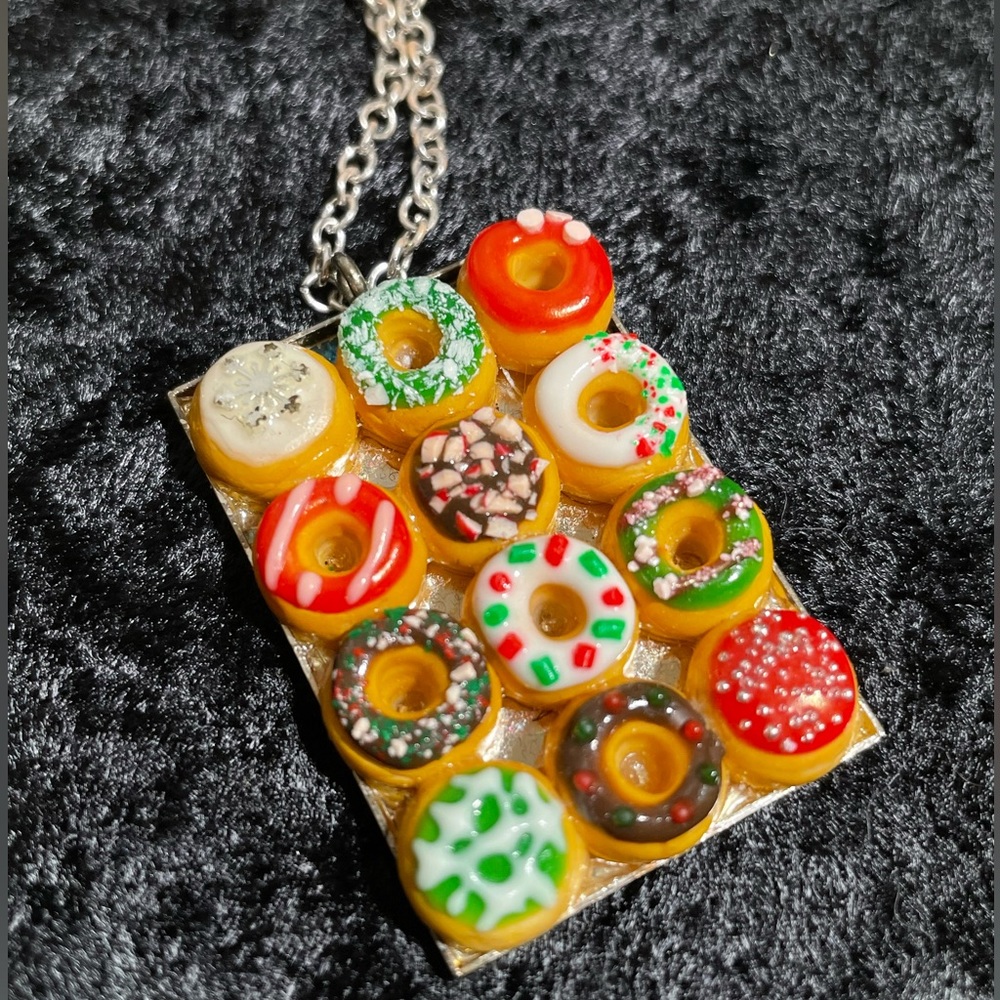 Christmas Donuts Miniature Food Novelty Pendant Handmade
